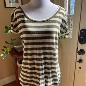 J. Crew Green Stripe Button Back Top